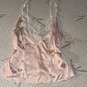 Elegant Pink Lace Trim Satin Camisole